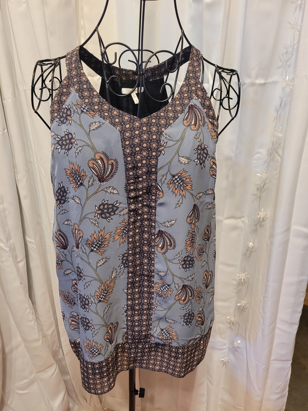 Maurices Blue Floral Sleeveless Tank with Rust Accents
